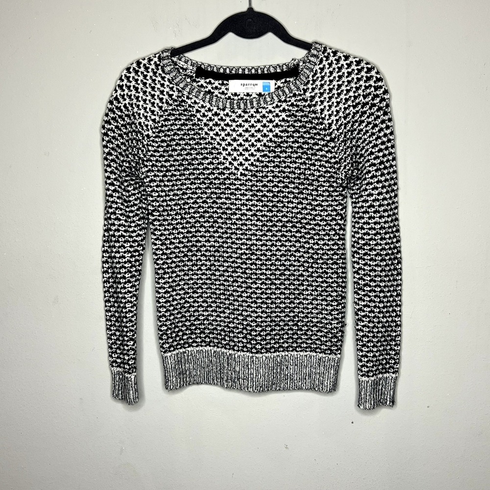 Sparrow Anthropologie Sweater Womens Small Black White Textured Knit Wool Mohair